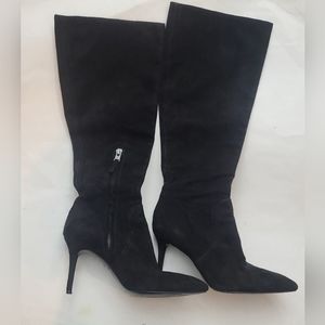 Brian Atwood women's boots black suede heels knee high BFMella size 6.5